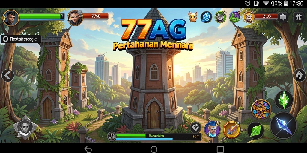 Screenshot gameplay 77AG yang menampilkan aksi menara pertahanan.