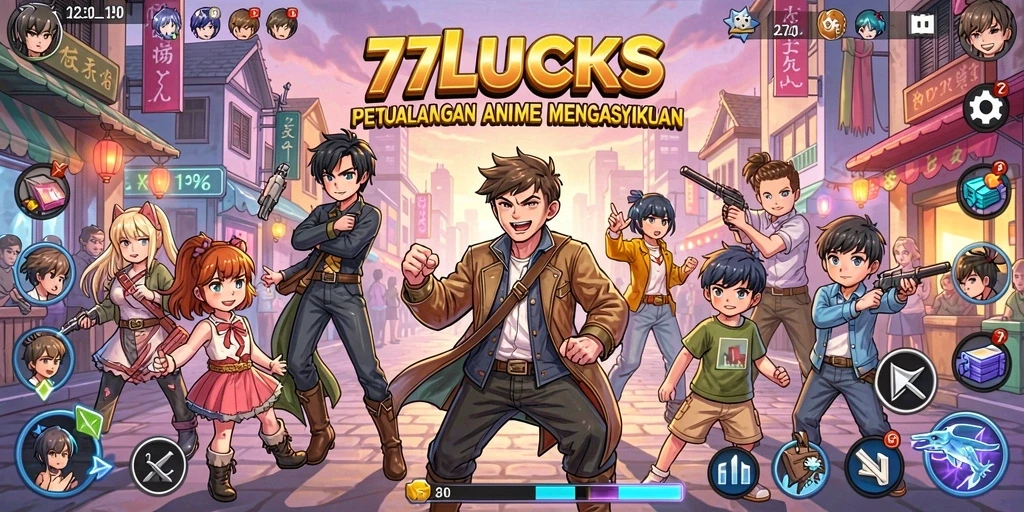 Screenshot gameplay 77LUCKS menampilkan karakter animasi yang menarik.