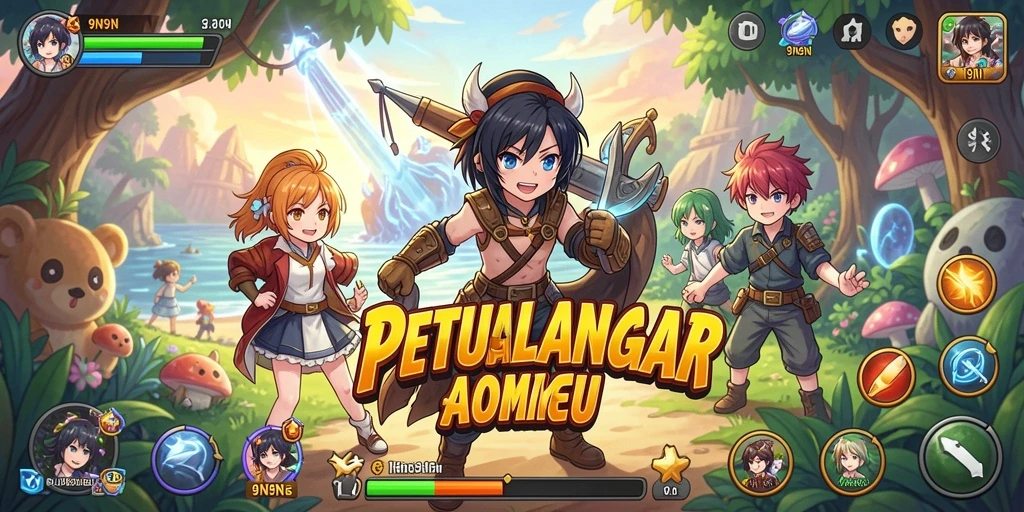 Tangkapan layar gameplay yang menarik dan penuh warna dari 9N9N.