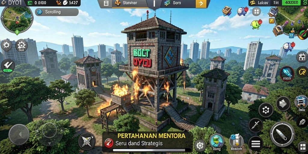 Screenshot DYO1 menampilkan aksi seru permainan Tower Defense.