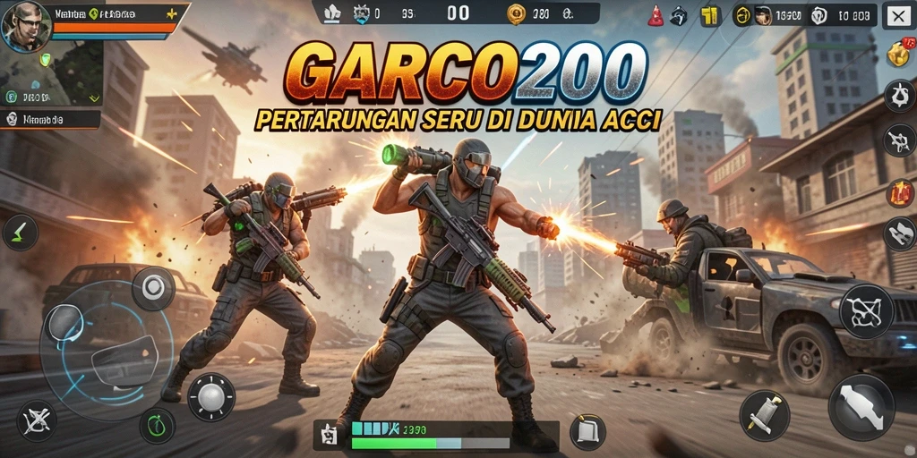 Tampilan gameplay menegangkan dalam GARCO200 dengan aksi yang cepat dan intens.