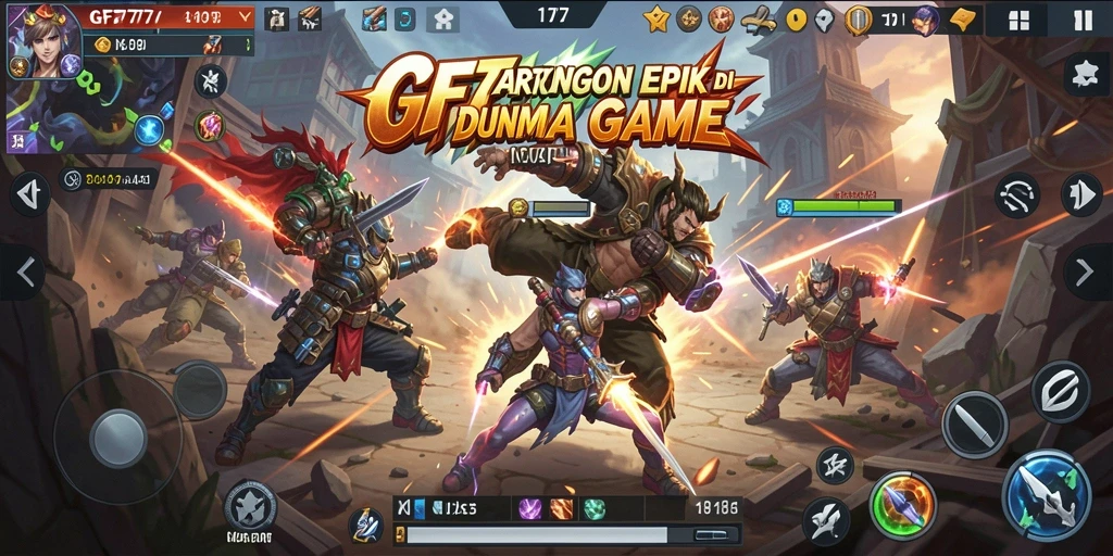 Screenshot GF777 menampilkan karakter bertarung dengan grafis yang memukau.