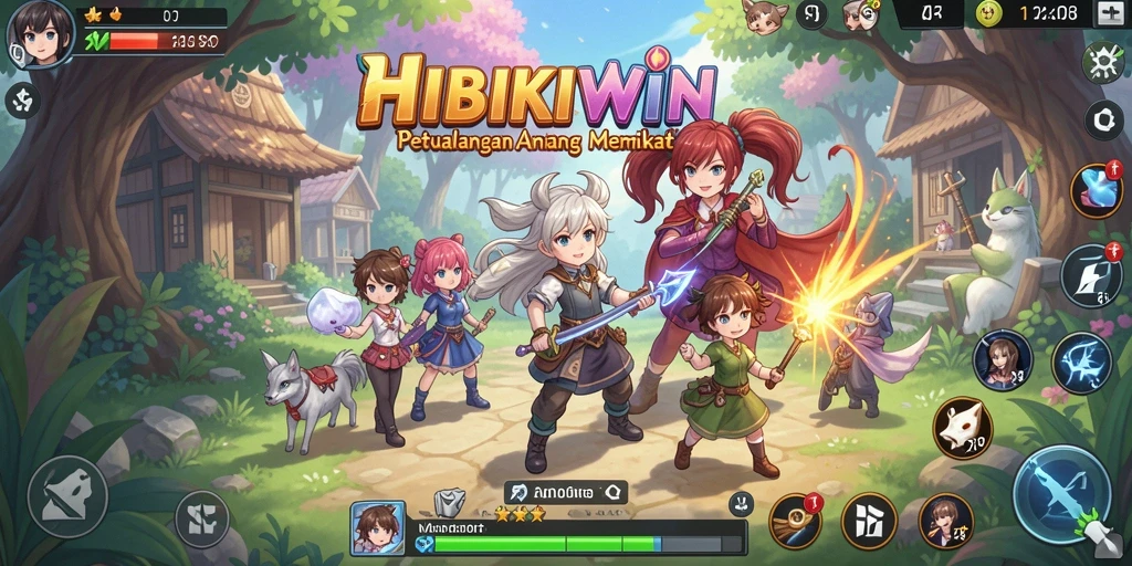 Tampilan gameplay HIBIKIWIN yang penuh warna dan seru.