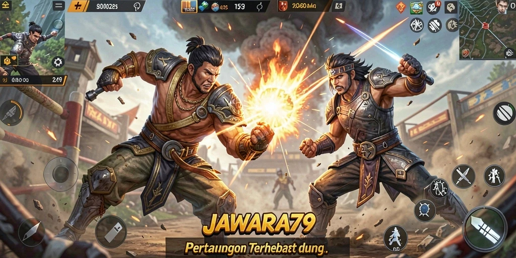 Tangkapan layar gameplay JAWARA79 menampilkan aksi Battle Royale yang intens.