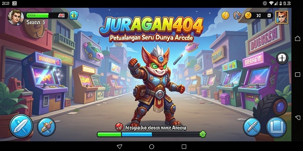 Screenshot gameplay JURAGAN404 menampilkan aksi seru dalam level arcade.