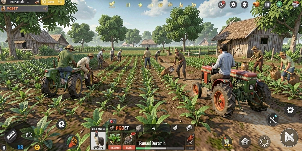 Screenshot gameplay PGBET yang menunjukkan aktivitas pertanian yang menarik.