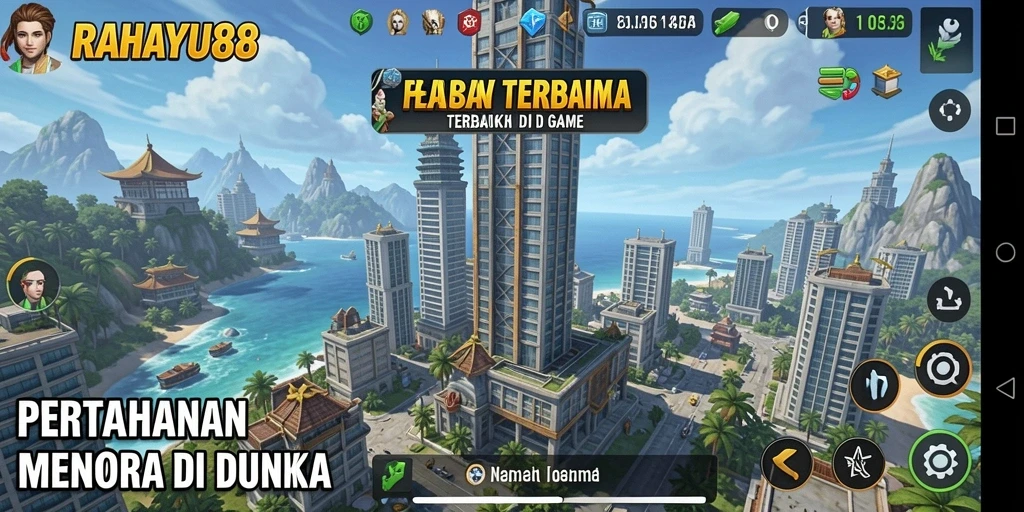 Screenshot gameplay RAHAYU88 menampilkan pertahanan menara yang dinamis dan menantang.