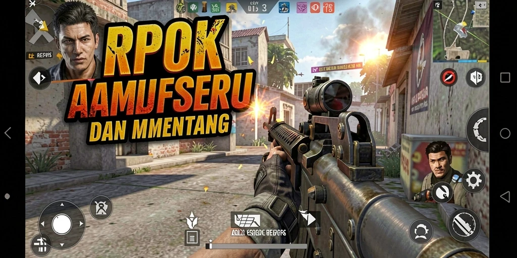 Tangkapan layar RPOK menampilkan aksi tembak-menembak intens di medan perang.
