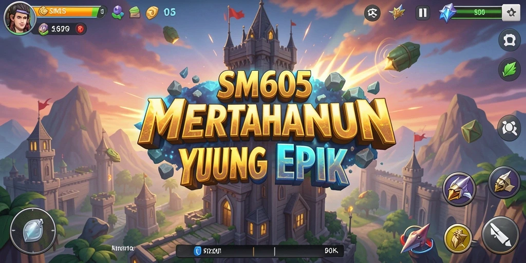 Screenshot SM605 menunjukkan aksi menegangkan dalam pertahanan menara.