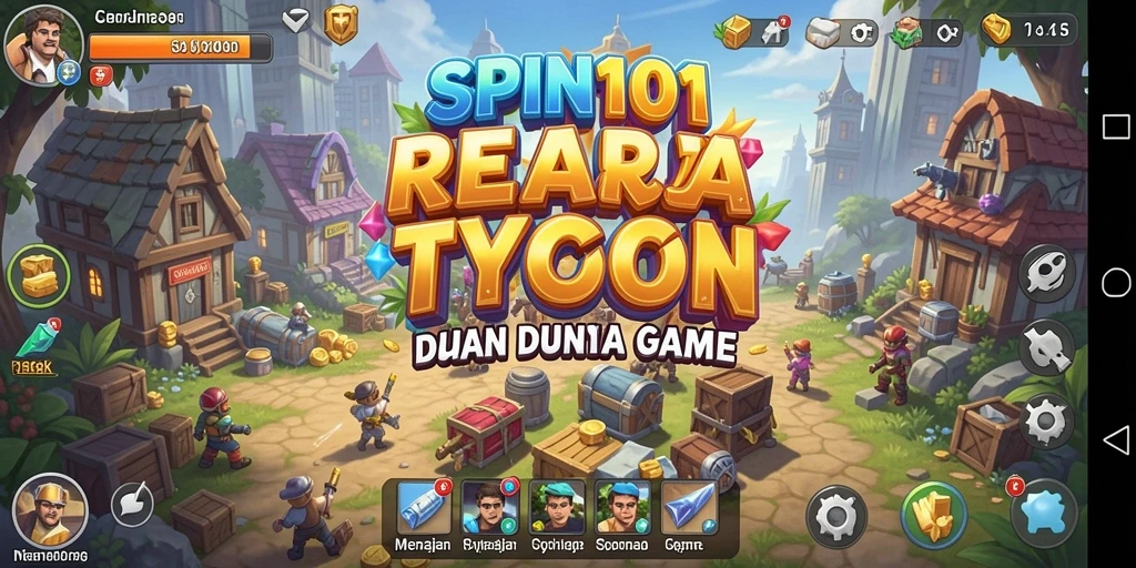 Tampilan gameplay SPIN101 yang menampilkan pembangunan bisnis yang menarik.