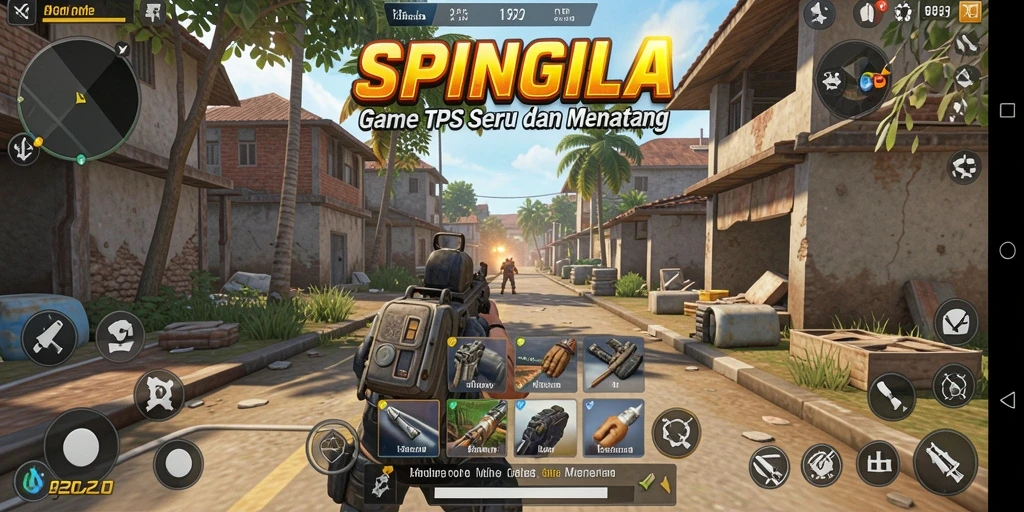 Screenshot utama SPINGILA menampilkan aksi intens dalam gameplay TPS.