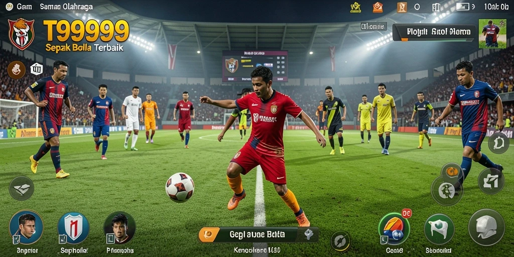 Tampilan gameplay T9999 dengan aksi sepak bola yang menegangkan.